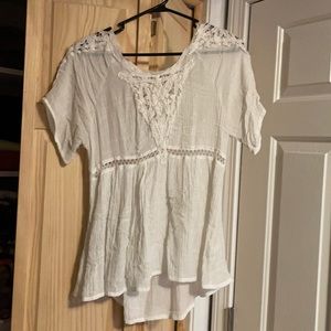 Solitaire large flowy partially sheer white shirt